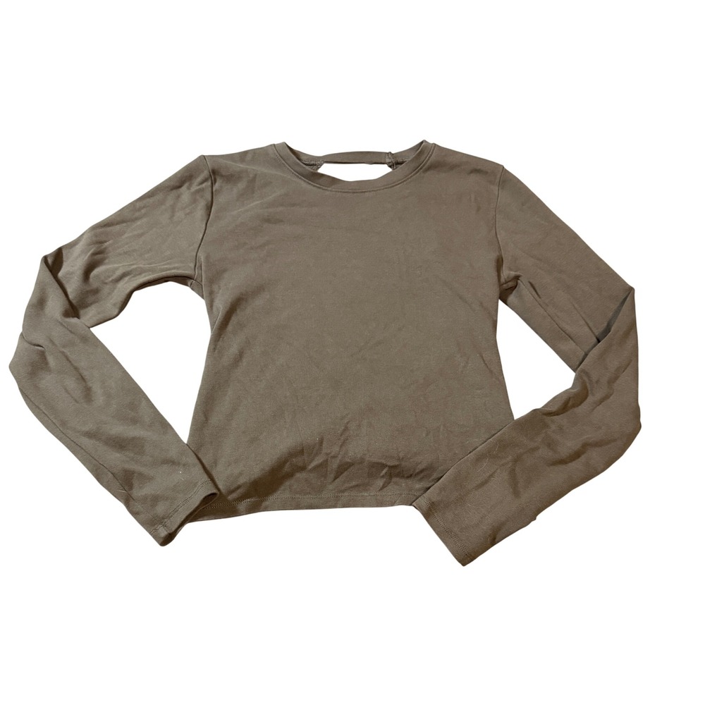 Zara Women Long Sleeve Brown Top‎ Open Back Twist Round Neck Size Large